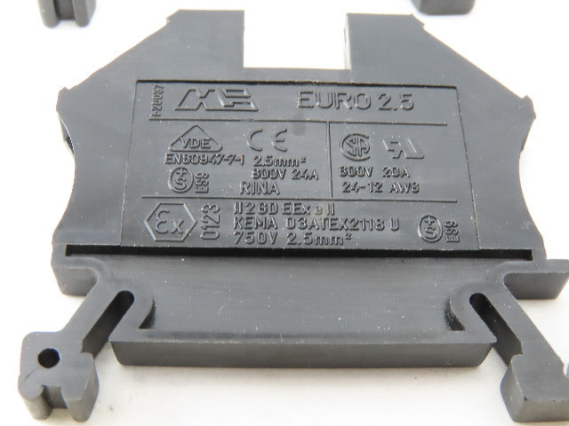 EURO 2.5 750V 12-24AWG Single Pole Electrical Terminal Block Lot/62
