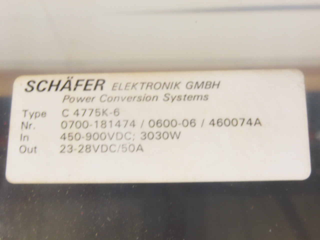 Schafer C 4775K-6 Type K 354 DC-DC Power Converter 450/900VDC To 23-28V 100A