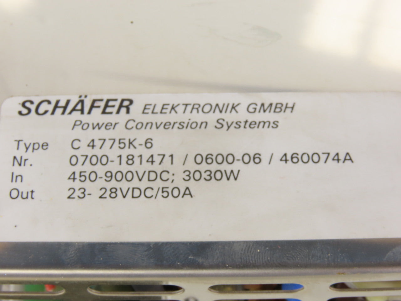 Schafer C 4775K-6 Type K 354 DC-DC Power Converter 450/900VDC To 23-28V 100A