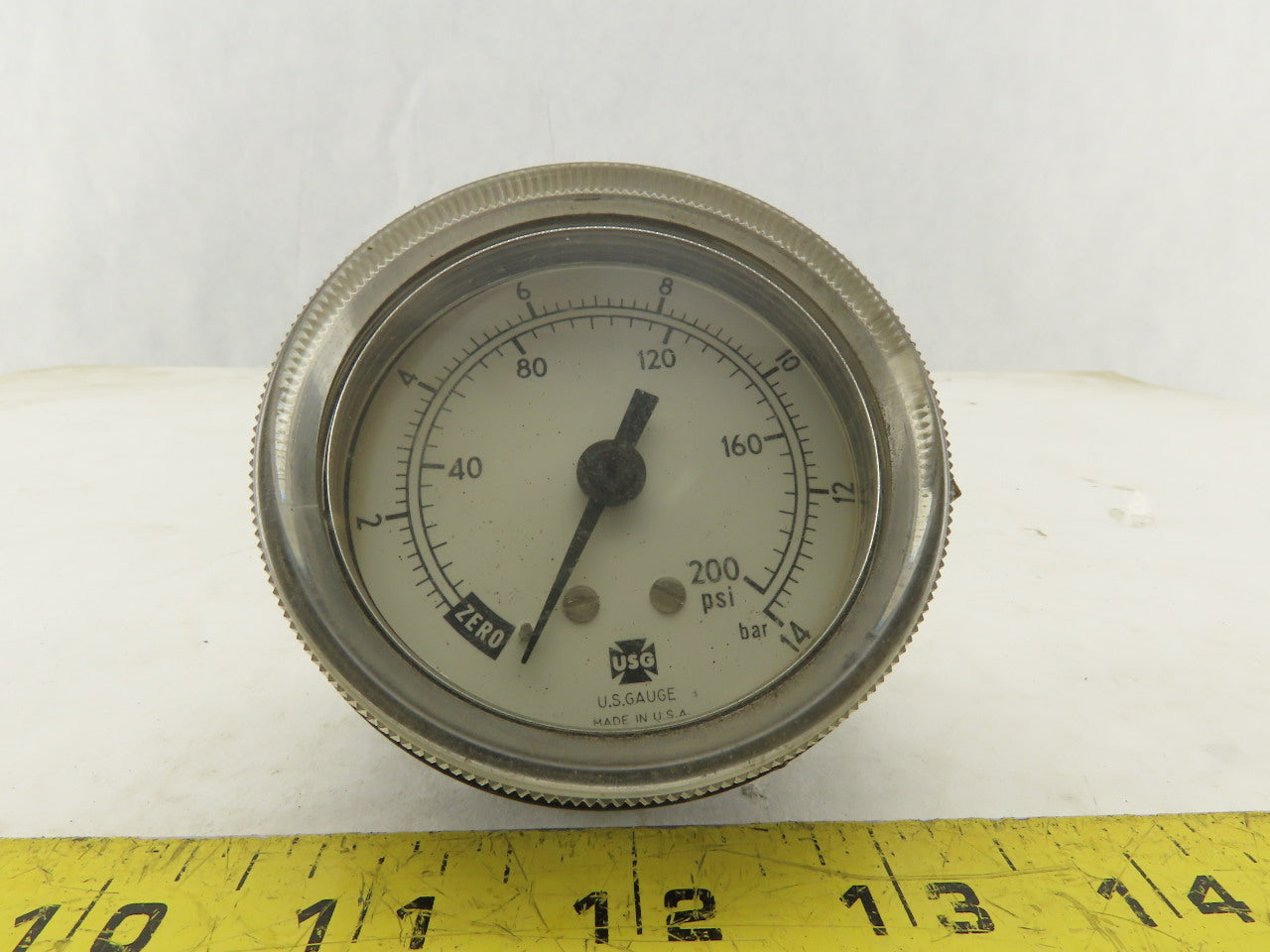 US Gauge 0-200 PSI 0-14 BAR 1/4" Panel Mount Pressure Gauge