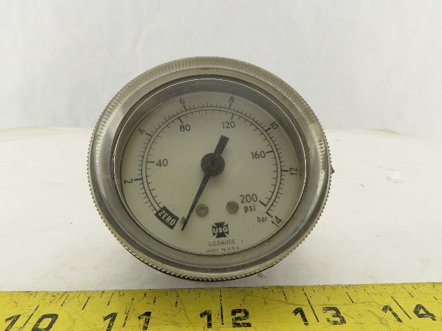 US Gauge 0-200 PSI 0-14 BAR 1/4" Panel Mount Pressure Gauge