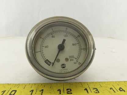 US Gauge 0-200 PSI 0-14 BAR 1/4" Panel Mount Pressure Gauge