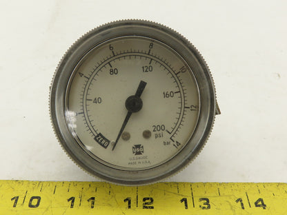 US Gauge 0-200 PSI 0-14 BAR 1/4" Panel Mount Pressure Gauge