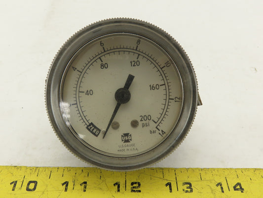 US Gauge 0-200 PSI 0-14 BAR 1/4" Panel Mount Pressure Gauge