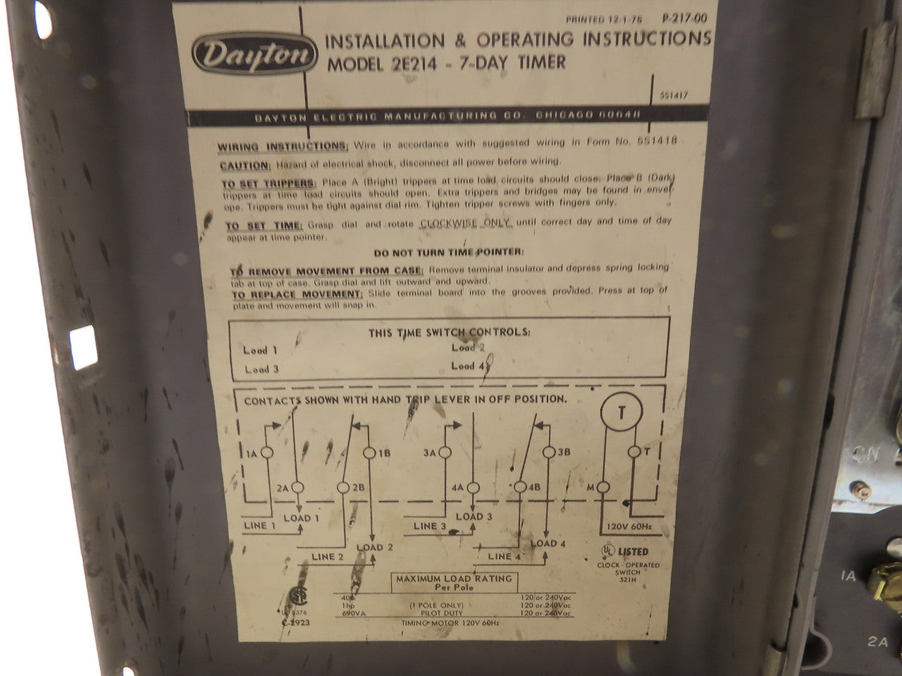 Dayton 2E214 125V Electromechanical HVAC Timer 3.5Hr-21Hr Max