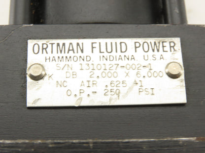 Ortman 2" Bore 6" Double Ended Stroke Pneumatic Double Acting Air Cylinder