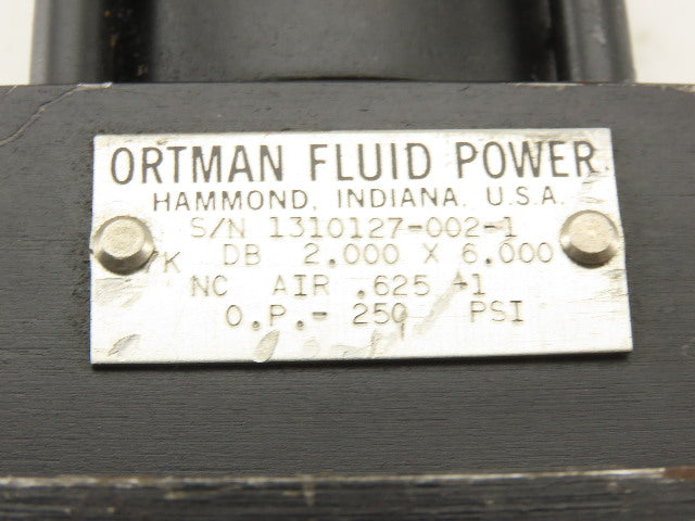 Ortman 2" Bore 6" Double Ended Stroke Pneumatic Double Acting Air Cylinder