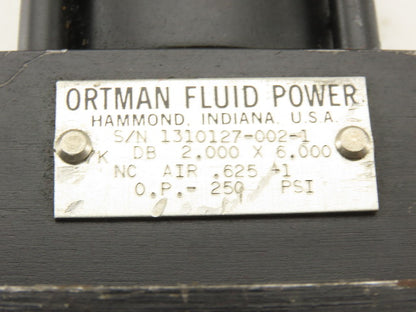 Ortman 2" Bore 6" Double Ended Stroke Pneumatic Double Acting Air Cylinder