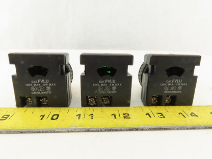 Control Concepts FLVU 120V 3W Red Green White Indicator Pilot Light Lot Of 3