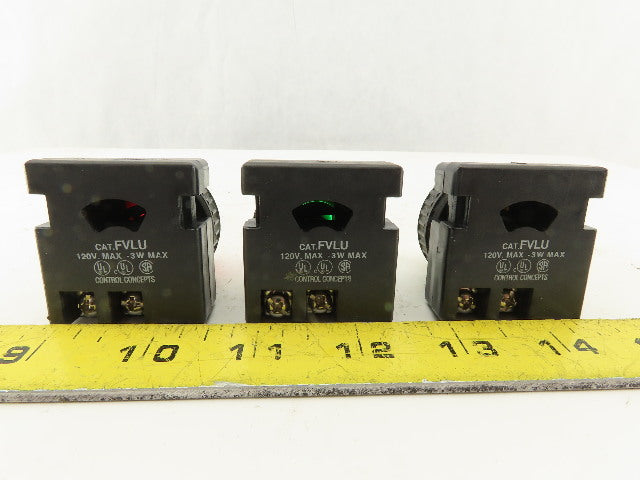 Control Concepts FLVU 120V 3W Red Green White Indicator Pilot Light Lot Of 3