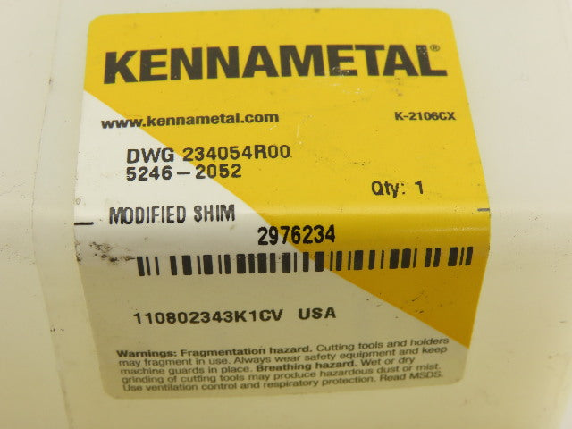 Kennametal 5246-2052 Modified Shim DWG 234054R00 Lot Of 4