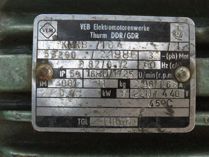 VEB KMRB1G4 0.7kW 1725RPM 3Ph 220/440V AC Motor