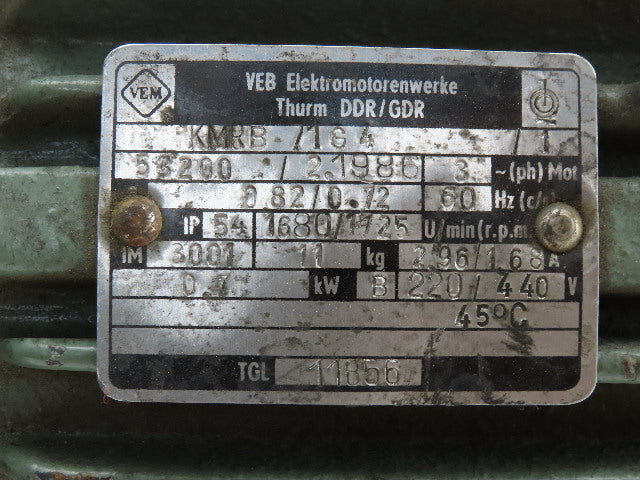 VEB KMRB1G4 0.7kW 1725RPM 3Ph 220/440V AC Motor