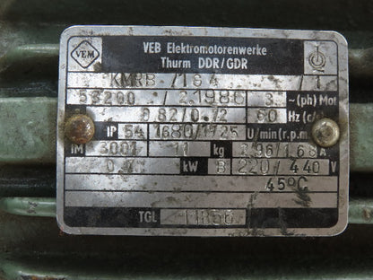 VEB KMRB1G4 0.7kW 1725RPM 3Ph 220/440V AC Motor