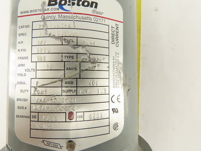 Boston Gear 20:1 Ratio 88RPM 90VDC 8" Extended Shaft Right Angle Gear Motor