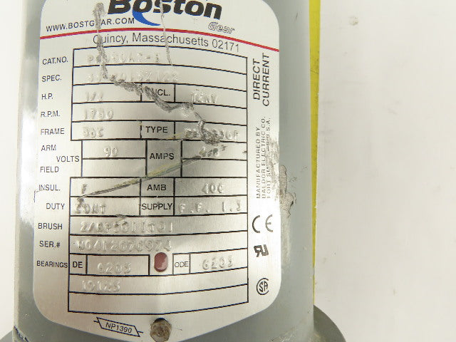 Boston Gear 20:1 Ratio 88RPM 90VDC 8" Extended Shaft Right Angle Gear Motor