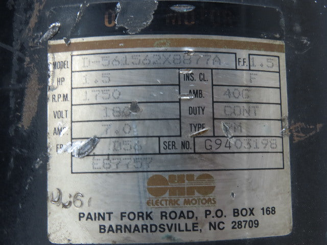 Ohio Electric D561562X8877A 1.5Hp 1750RPM D56 Frame 180VDC Direct Current Motor