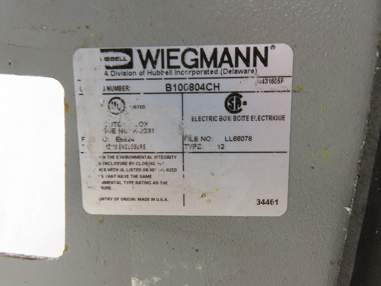 Wiegmann B100804CH 10" x 8" x 4" Type 12 Electrical Enclosure