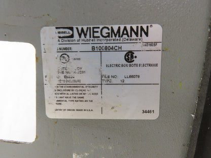 Wiegmann B100804CH 10" x 8" x 4" Type 12 Electrical Enclosure