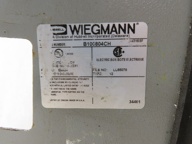 Wiegmann B100804CH 10" x 8" x 4" Type 12 Electrical Enclosure