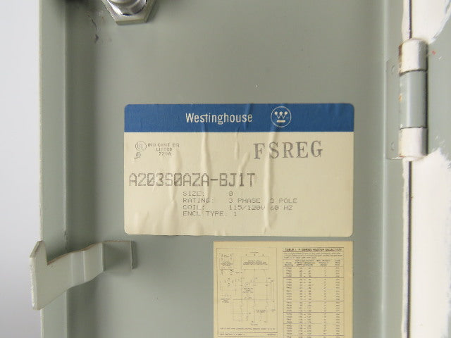 Westinghouse A203S0AZA Size 0 3Ph 600V 5Hp Combination Starter Disconnect 110V