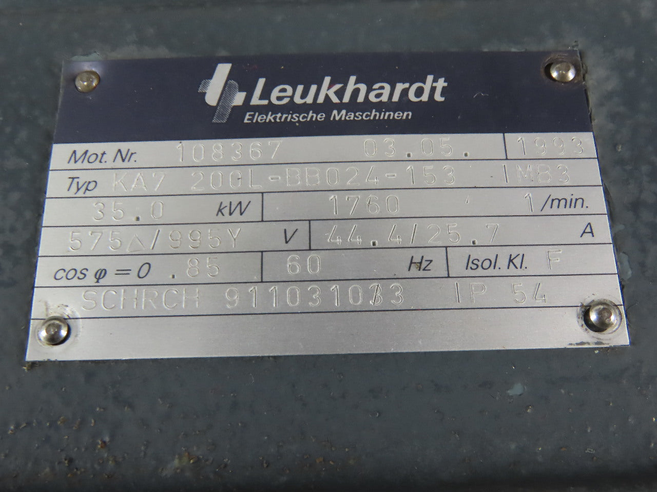 Leukhardt KA7 200L-BB024-153 35kW 47Hp 1760RPM 3Ph 575/995V AC Motor