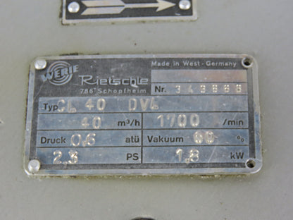 Rietschle CL40DV L 1.8kW 40m3/h 1700 RPM Lubricated Vacuum Pump No Motor