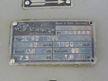 Rietschle CL40DV L 1.8kW 40m3/h 1700 RPM Lubricated Vacuum Pump No Motor
