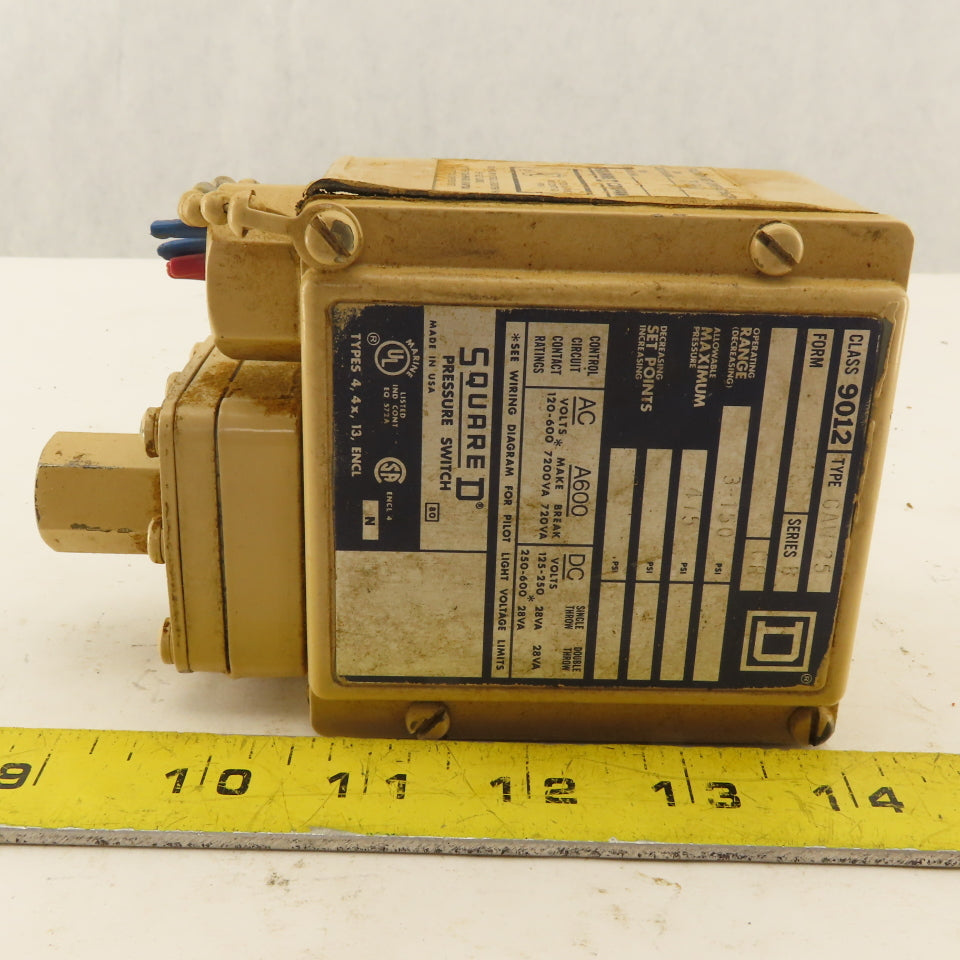 Square D Class 9012 Type GAW-25 Pressure Switch 3-150 PSI 600V
