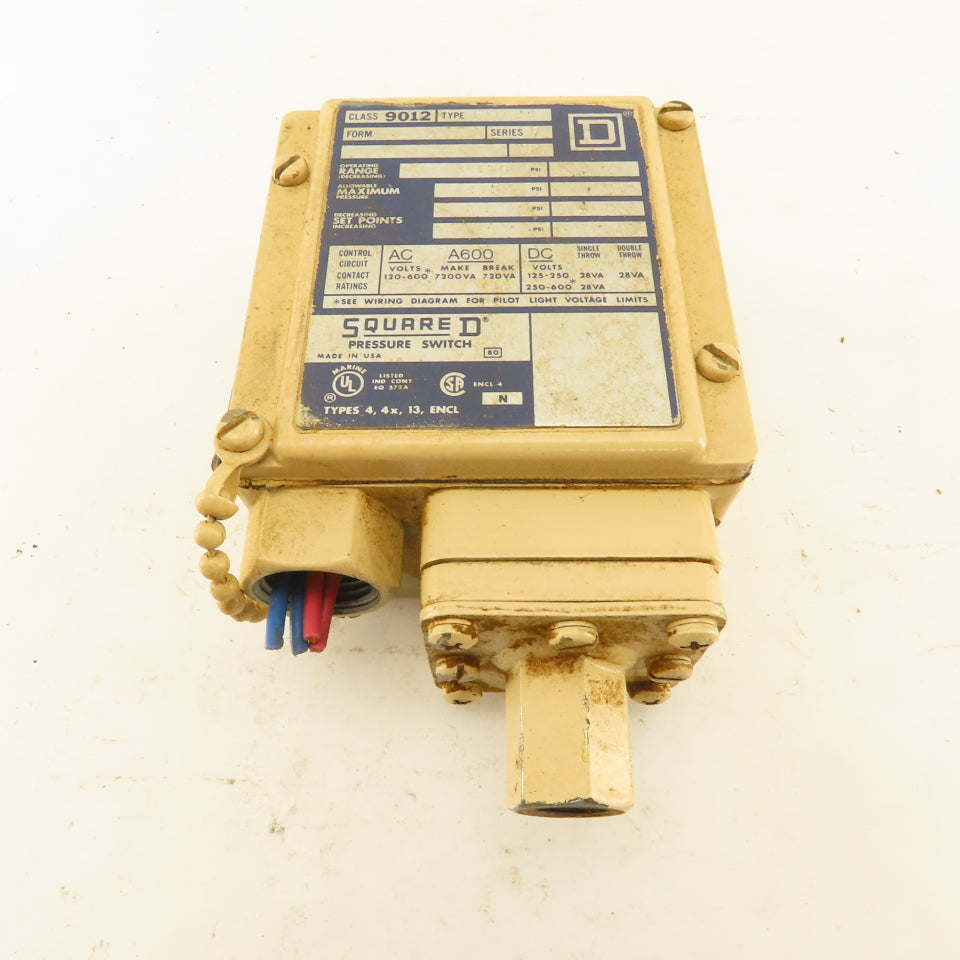 Square D Class 9012 Type GAW-25 Pressure Switch 3-150 PSI 600V
