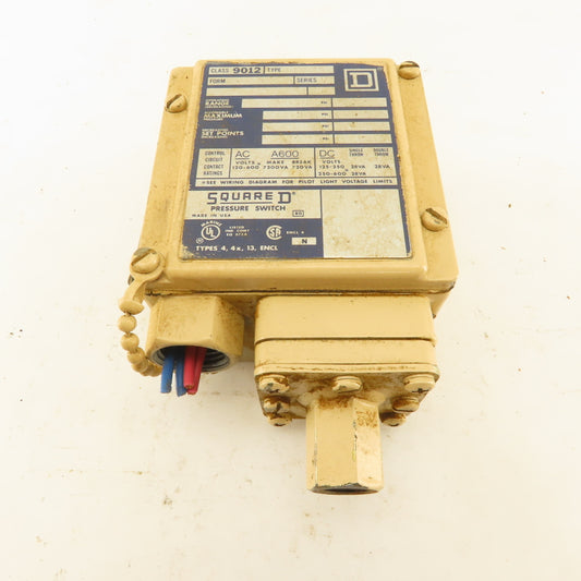 Square D Class 9012 Type GAW-25 Pressure Switch 3-150 PSI 600V