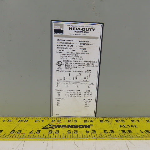 Sola 9342249T00 480HV 480Y/277LV 15kVa 3Ph 3R Transformer
