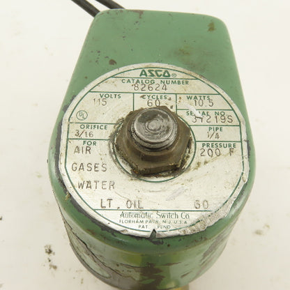 Asco 82624 115V 1/4 NPT Solenoid Actuated Valve WOG 200°F
