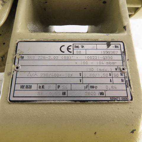 Rietschle SKG 226-2.02 0.55kW 230/400V 50Hz +100-104Bar Vacuum Pump