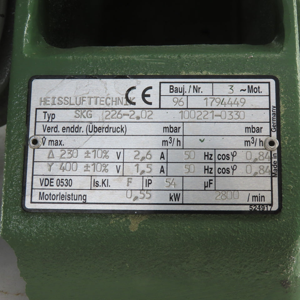 Heisslufttechnik SKG 226-2.02 0.55kW 2800RPM 230/400V Vacuum Pump 50Hz