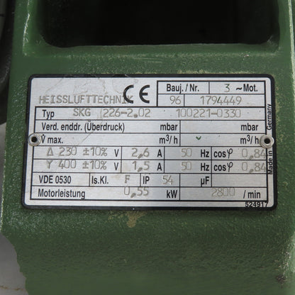Heisslufttechnik SKG 226-2.02 0.55kW 2800RPM 230/400V Vacuum Pump 50Hz