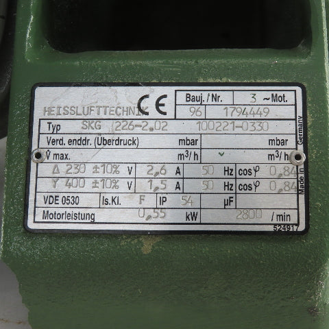 Heisslufttechnik SKG 226-2.02 0.55kW 2800RPM 230/400V Vacuum Pump 50Hz