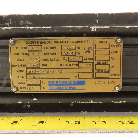 Kollmorgen BE2-404S-B-A2 230V 2500RPM 3Ph 80Hz  Brushless PM Servo Motor