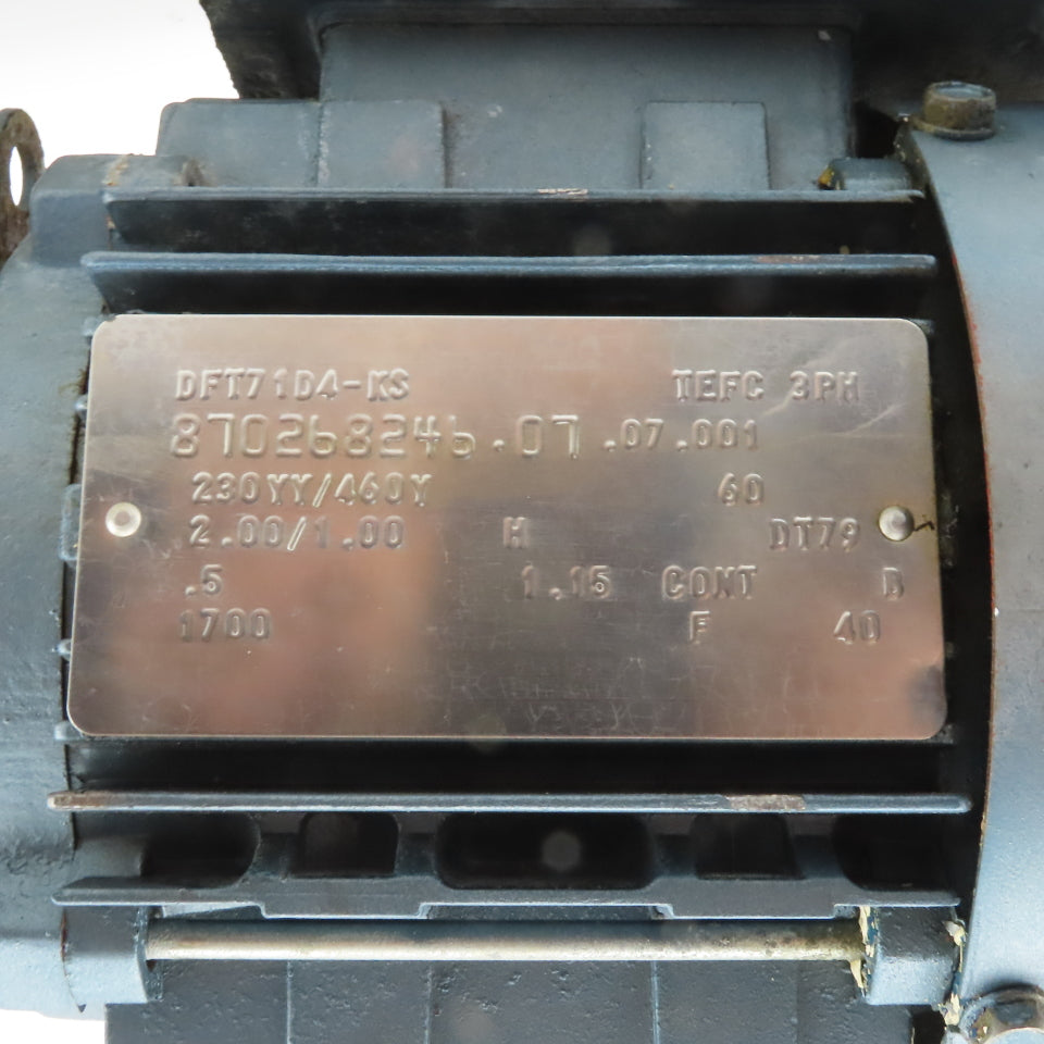 Sew SA47DT71D4-KS 29:1 Ratio 59RPM .5Hp 230/460V Right Angle Gear Reducer