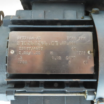 Sew SA47DT71D4-KS 29:1 Ratio 59RPM .5Hp 230/460V Right Angle Gear Reducer