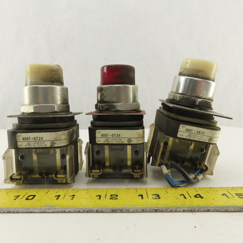 Allen Bradley 800T-QT24 24V Illuminated Momentary Contact Red White Lot Of 3