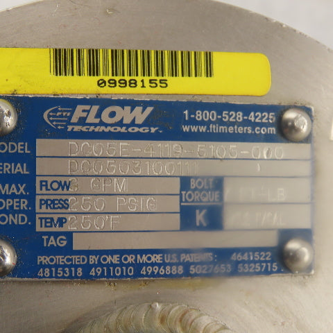 Flow Technology DC05E-4119-5105-000 250PSIG 12GPM Flow Meter 1/2" NPT