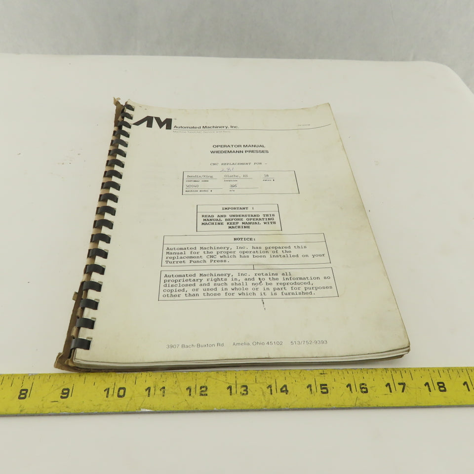 Warner Swasey W-2040 24 Station 20 Ton CNC Turret Alarm Code Operator Manual