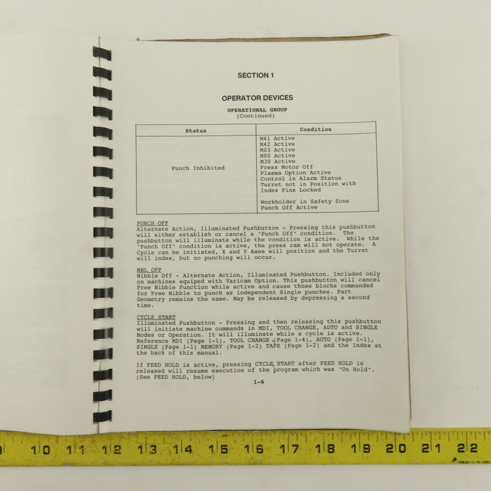 Warner Swasey W-2040 24 Station 20 Ton CNC Turret Alarm Code Operator Manual