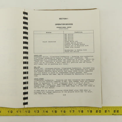 Warner Swasey W-2040 24 Station 20 Ton CNC Turret Alarm Code Operator Manual