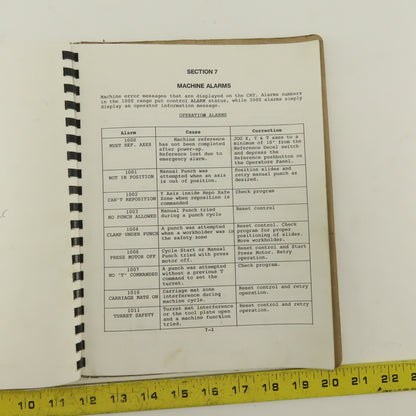 Warner Swasey W-2040 24 Station 20 Ton CNC Turret Alarm Code Operator Manual