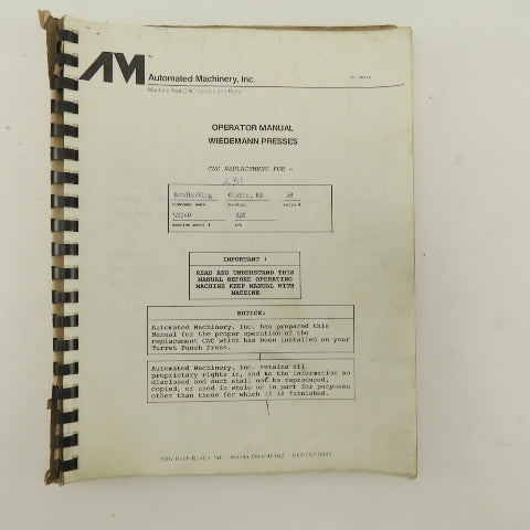 Warner Swasey W-2040 24 Station 20 Ton CNC Turret Alarm Code Operator Manual