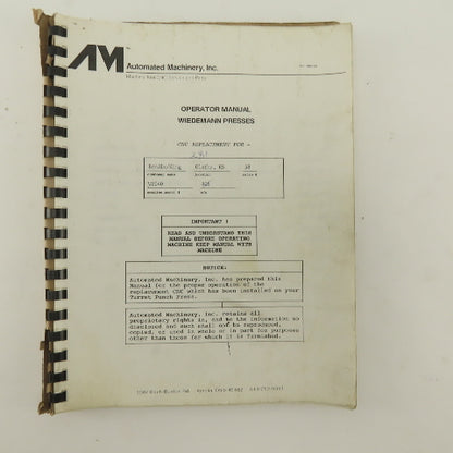 Warner Swasey W-2040 24 Station 20 Ton CNC Turret Alarm Code Operator Manual