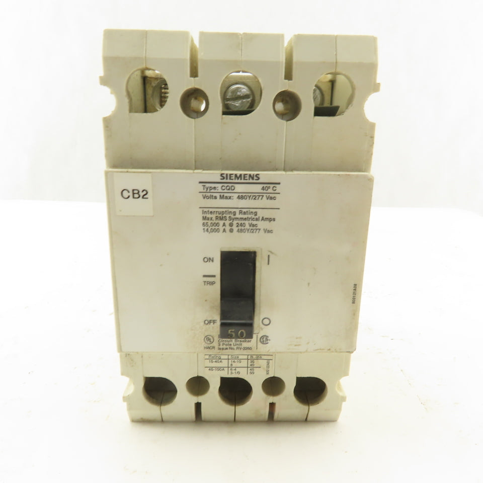 Siemens CQD 50A Circuit Breaker 480Y/277V