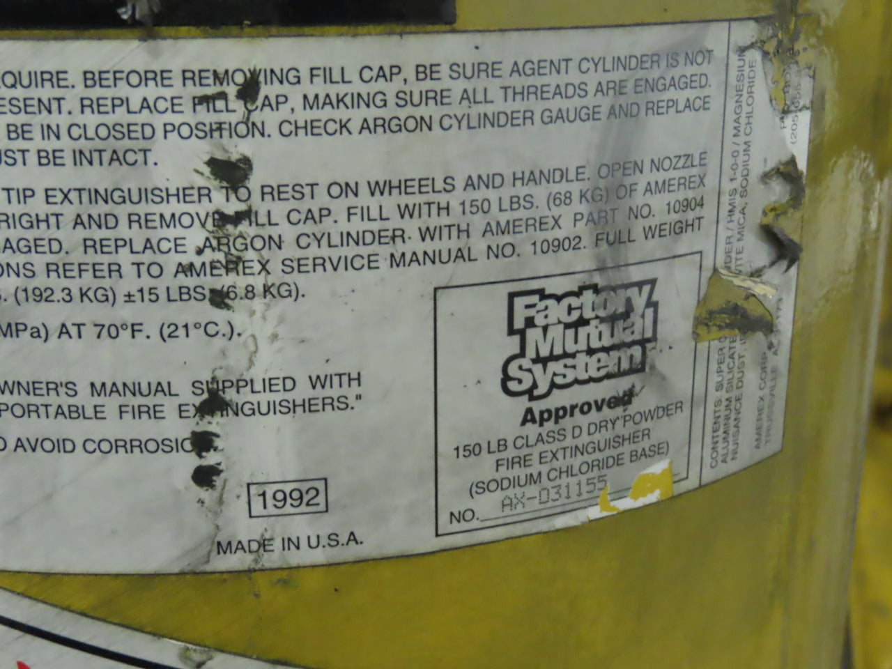 Amerex Model 680 Class D Sodium Chloride Wheeled Fire Extinguisher 150 lb